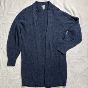 H&M HM Blue Navy Wool Blend Open Front Long Sleeve Long Cardigan, size XS